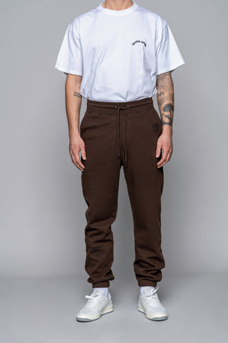 front view of brown fleece jogger