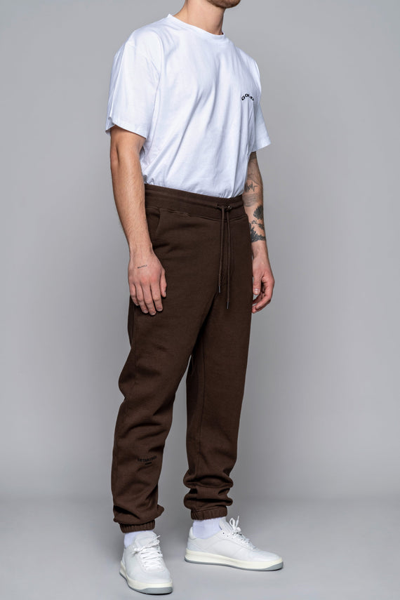 angled front view of brown fleece jogger