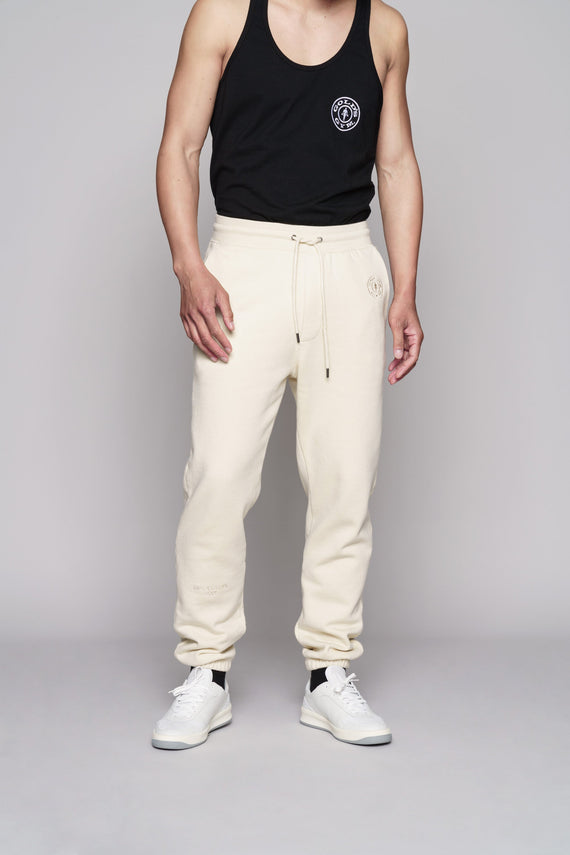 front view of white fleece jogger